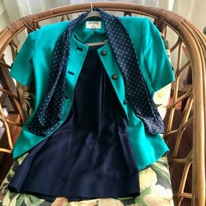 Kasper Teal Jacket with Navy Polka Dot Scarf